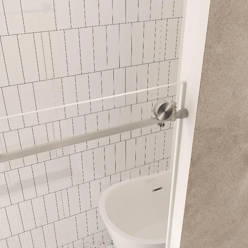 Frameless Shower Door with Anti-Shatter Safety Film and Bottom Water-Blocking Strip, Panel for Bathroom, 60" L x 0.5" W x 76" H, Brushed Nickel