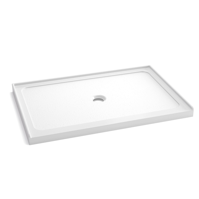 32" x 48" Shower Base with Durable No-Flex Construction, Acrylic 3-Wall Alcove Shower Pan with Center Drain, 48" L x 32" W x 3" H, Gloss White