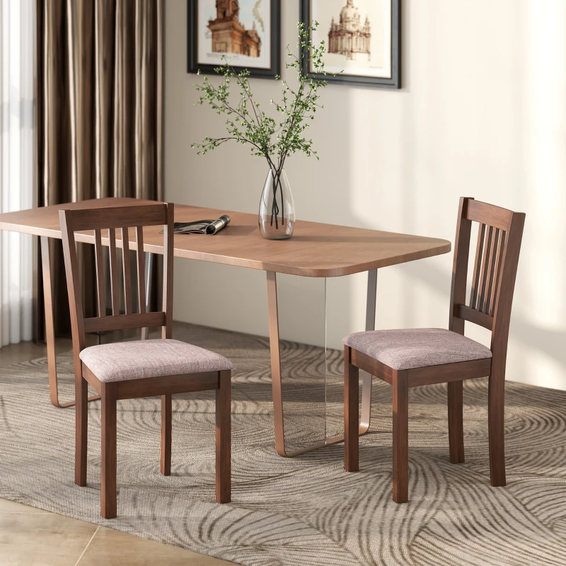 HOMCOM Modern Dining Chairs Set of 2, Linen Upholstered Kitchen Chairs with Rubberwood Legs for Dining Room, Living Room, Brown
