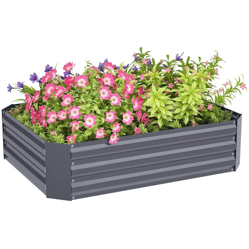 Outsunny Galvanized Raised Garden Bed, 4' x 3' x 1' Outdoor Metal Planter Box, Raised Bed for Growing Flowers Herbs, Dark Grey