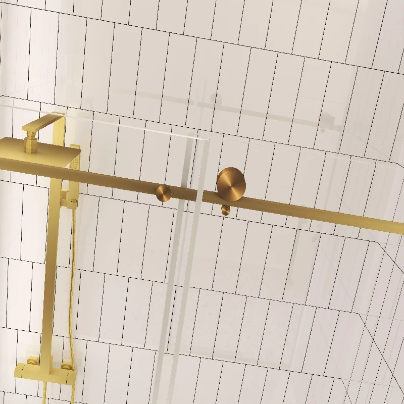 Frameless Sliding Shower Door with Smooth Quiet Stainless Steel Rollers & Round Tracks, Panel for Bathroom, 60" L x 0.5" W x 60" H, Brushed Gold