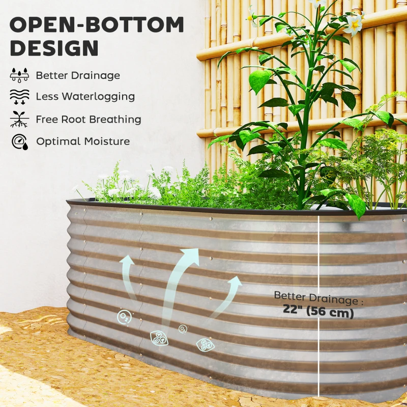 Outsunny 5 x 2.5 x 2 ft Galvanized Raised Garden Bed, Easy DIY Oval Planter Box with Safety Edging and Gloves, Silver