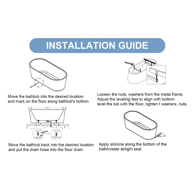 59" Freestanding Acrylic Tub with Adjustable Leveling Feet, Bathtub with Pop‑Up Drain & Chrome Overflow, 59" L x 29.5" W x 26" H, Gloss White