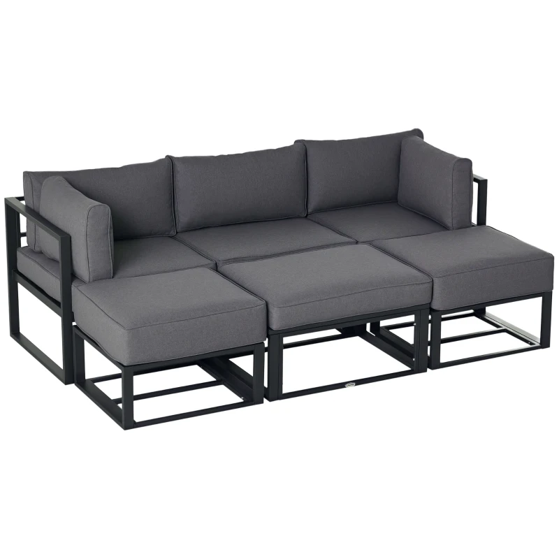 Outsunny 6 Pieces Patio Furniture Set, Space-Saving Sectional Outdoor Daybed with Aluminum Frame and Thickened Cushions, Grey
