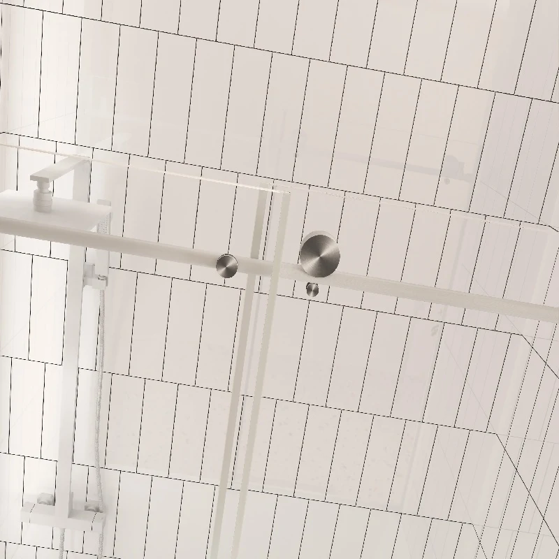 Frameless Sliding Shower Door with Smooth Quiet Stainless Steel Rollers & Round Tracks, Panel for Bathroom, 60" L x 0.5" W x 60" H, Brushed Nickel