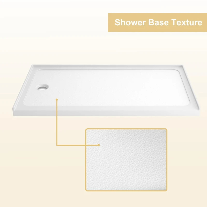 32" x 60" Acrylic Shower Base with Rigid No-Flex Construction, 3-Wall Alcove Shower Pan with Left Drain, 60" L x 32" W x 3" H, Gloss White