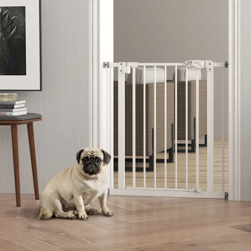 PawHut 30 Inch Tall Pet Gate with Door Dog Gate and Barrier Indoor for Stairs, Pressure-Mounted Safety Gate, White