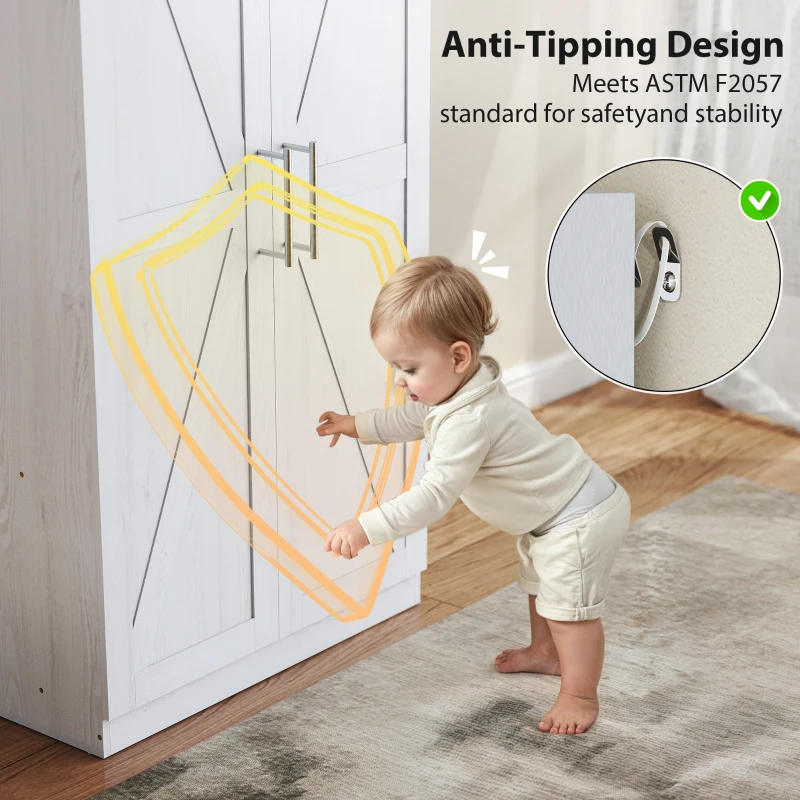 HOMCOM Wardrobe Cabinet with 2 Barn Doors and Hanging Rod, Farmhouse Armoire Wardrobe Closet for Bedroom, White Wood Effect