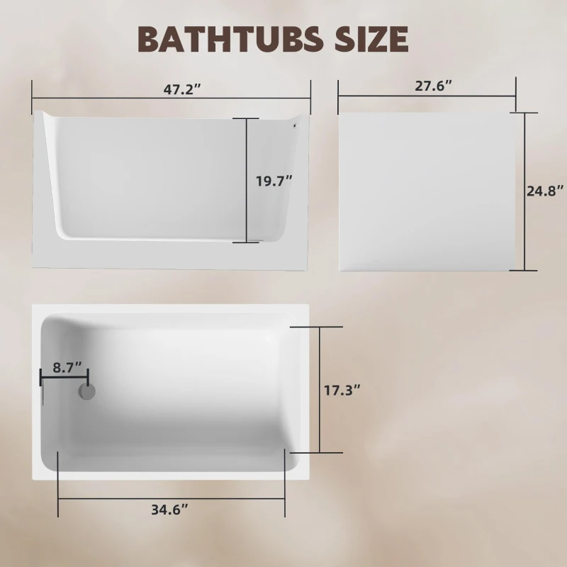 47" Acrylic Freestanding Bathtub with Built-In Seat, Ergonomic Sloping Backrest, Soaking Tub for Bathroom, 47" L x 27.5" W x 25" H, Gloss White