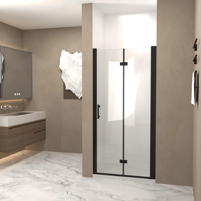 34" Bifold Shower Door with Stainless Steel Handle and Raised Water-Blocking Strips, Space-Saving Panel for Bathroom, 34" L x 0.5" W x 72" H, Matte Black