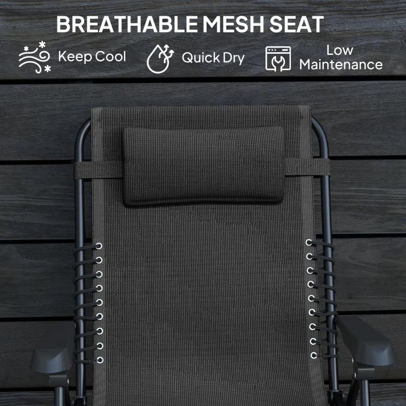 Outsunny Folding Zero Gravity Chair, 5-Position Adjustable Outdoor Lounge Chair Recliner with Headrest, Black