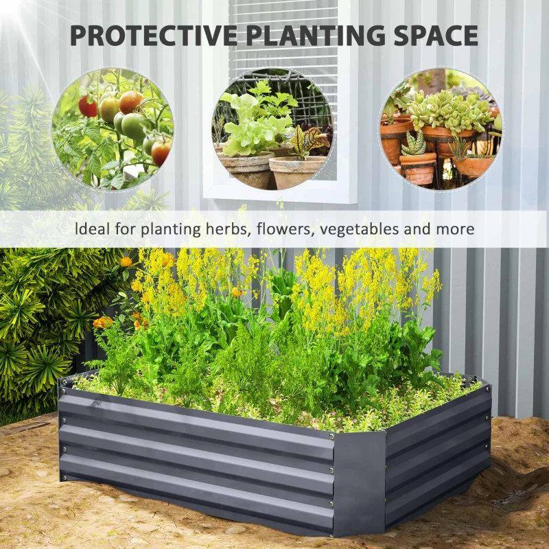 Outsunny Galvanized Raised Garden Bed, 4' x 3' x 1' Outdoor Metal Planter Box, Raised Bed for Growing Flowers Herbs, Dark Grey