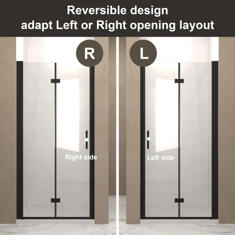 36" Bifold Shower Door with Stainless Steel Handle and Raised Water-Blocking Strips, Space-Saving Panel for Bathroom, 36" L x 0.5" W x 72" H, Matte Black