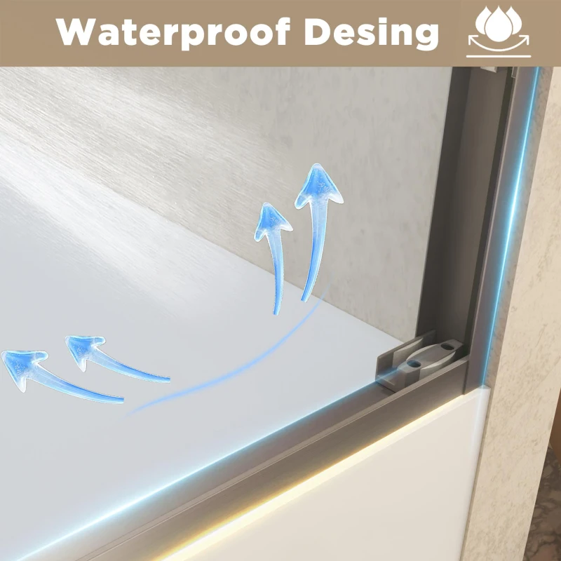 Double Sliding Shower Door with Explosion-Proof Safety Film, Stainless Steel Long Handle, Panel for Bathroom, 60" L x 0.5" W x 60" H, Brushed Nickel