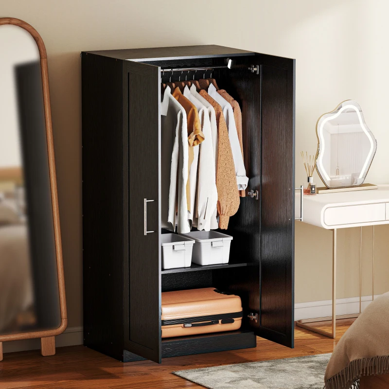 HOMCOM Wardrobe Cabinet with 2 Doors and Hanging Rod, Modern Armoire Wardrobe Closet for Bedroom, Black Wood Effect