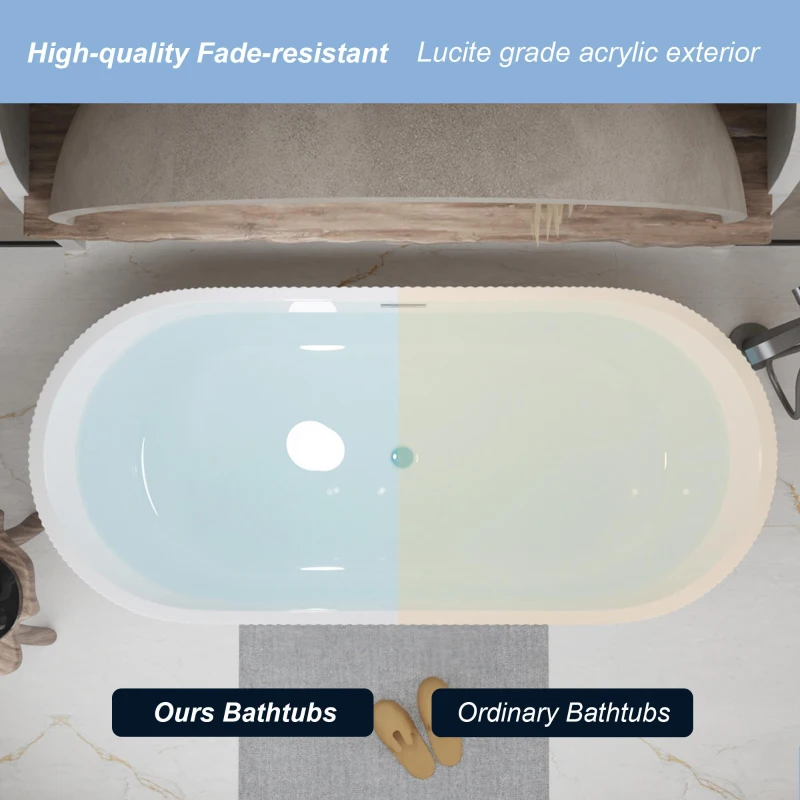 67" Freestanding Soaking Tub with Vertical Pleated Exterior, Bathtub with Chrome Pop-Up Toe-Tap Drain, 67" L x 31.5" W x 23" H, Gloss White