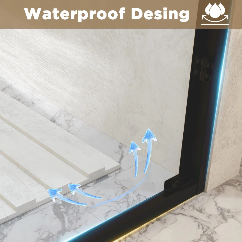 Double Sliding Glass Shower Door with Explosion-Proof Safety Film, Durable Aluminum Panel for Bathroom, 54" L x 0.5" W x 72" H, Matt Black