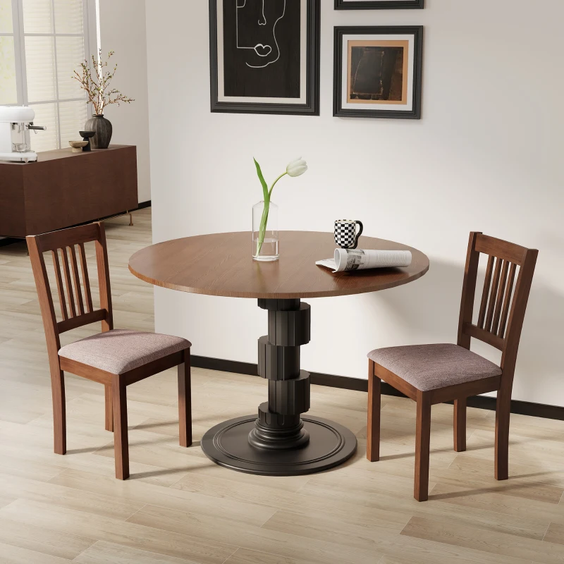 HOMCOM Modern Dining Chairs Set of 2, Linen Upholstered Kitchen Chairs with Rubberwood Legs for Dining Room, Living Room, Brown