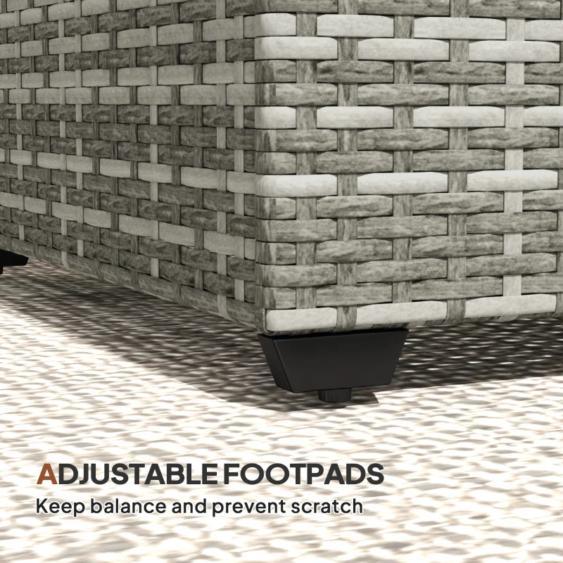 Outsunny Wicker Outdoor Coffee Table, PE Wicker Rectangular Patio Table with Tempered Glass Top for Garden, Balcony, Light Grey