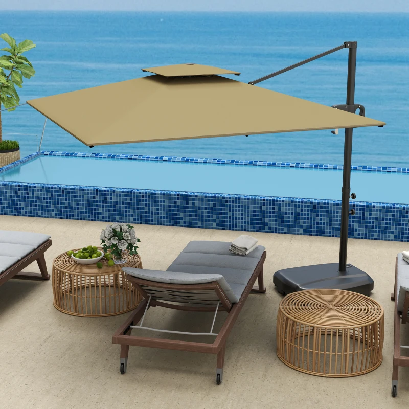 Outsunny Square Cantilever Patio Umbrella, Double Top Patio Hanging Offset Umbrella with Crank & Tilt, 8' x 9', khaki