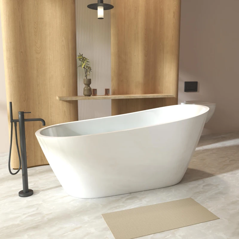 59" Special-Shaped Freestanding Slipper Bathtub with Chrome Overflow, Soaking Tub with Pop-Up Drain, 59" L x 30" W x 27.5" H, White