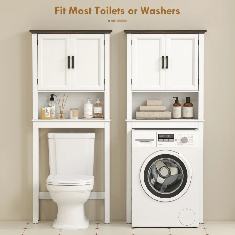 HOMCOM Over The Toilet Storage, Bathroom Cabinet Over Toilet with Open Shelf and Adjustable Bottom Bar, White