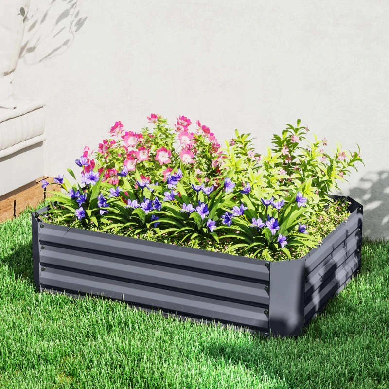 Outsunny Galvanized Raised Garden Bed, 4' x 3' x 1' Outdoor Metal Planter Box, Raised Bed for Growing Flowers Herbs, Dark Grey