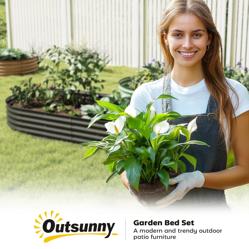 Outsunny 7' x 3' x 1' Large Outdoor Planter Box, Galvanized Raised Garden Bed with Metal Plant Stake, Black