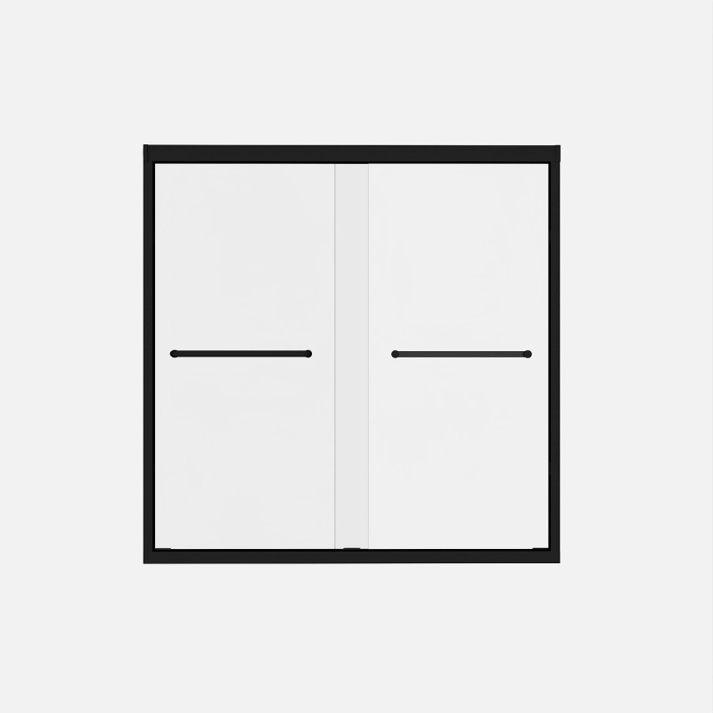 Double Sliding Shower Door with Explosion-Proof Safety Film and Stainless Steel Long Handle, Panel for Bathroom, 60" L x 0.5" W x 60" H, Matt Black