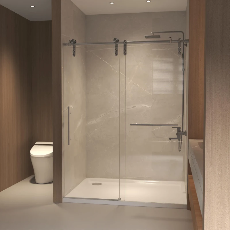 Sliding Shower Door with Waterproof Seals and Tempered Glass, Bathroom Door with Towel Bar Handle, 54" L x 0.5" W x 76" H, Brushed Nickel