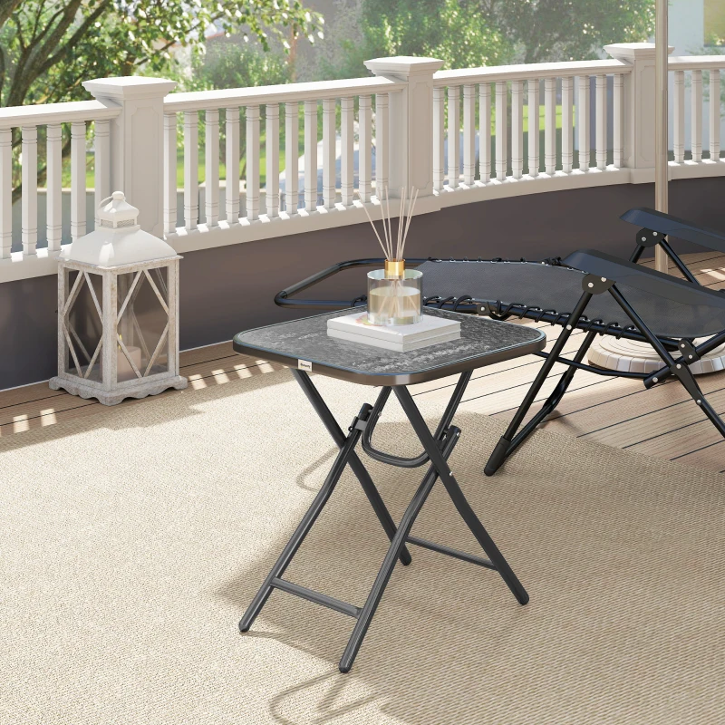 Outsunny Patio Table, Folding Coffee Table with Tempered Glass Tabletop, Portable Bistro Table for Patio, Backyard