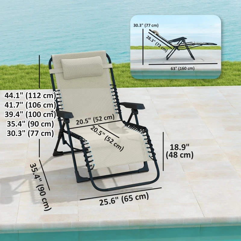 Outsunny Folding Zero Gravity Chair, 5-Position Adjustable Outdoor Lounge Chair Recliner with Headrest, Beige