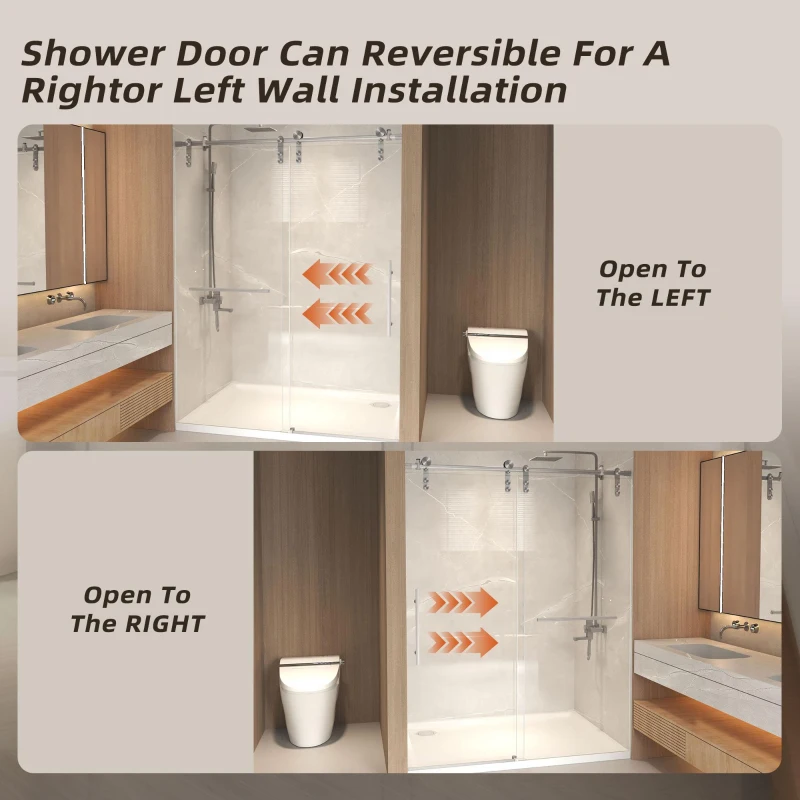 Sliding Shower Door with Waterproof Seals and Tempered Glass, Bathroom Door with Towel Bar Handle, 48" L x 0.5" W x 76" H, Brushed Nickel