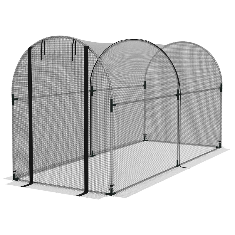 Outsunny 9.8' x 3.9' Crop Cage with Zipper Roll-Up Door, Mesh Plant Protection Tent from Animals with Galvanised Steel Frame