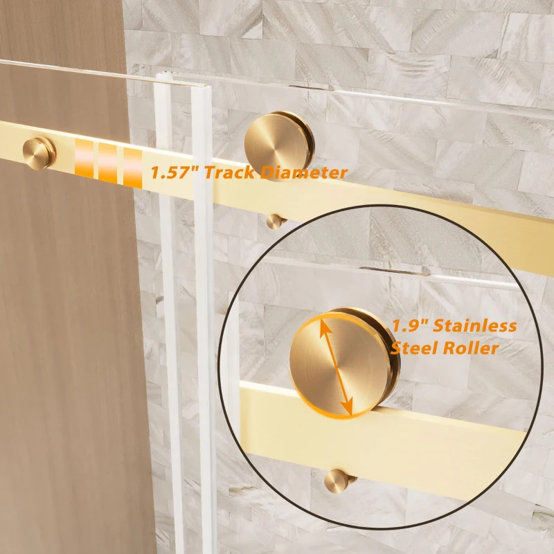 Frameless Shower Door with Anti-Shatter Safety Film and Bottom Water-Blocking Strip, Panel for Bathroom, 60" L x 0.5" W x 76" H, Brushed Gold