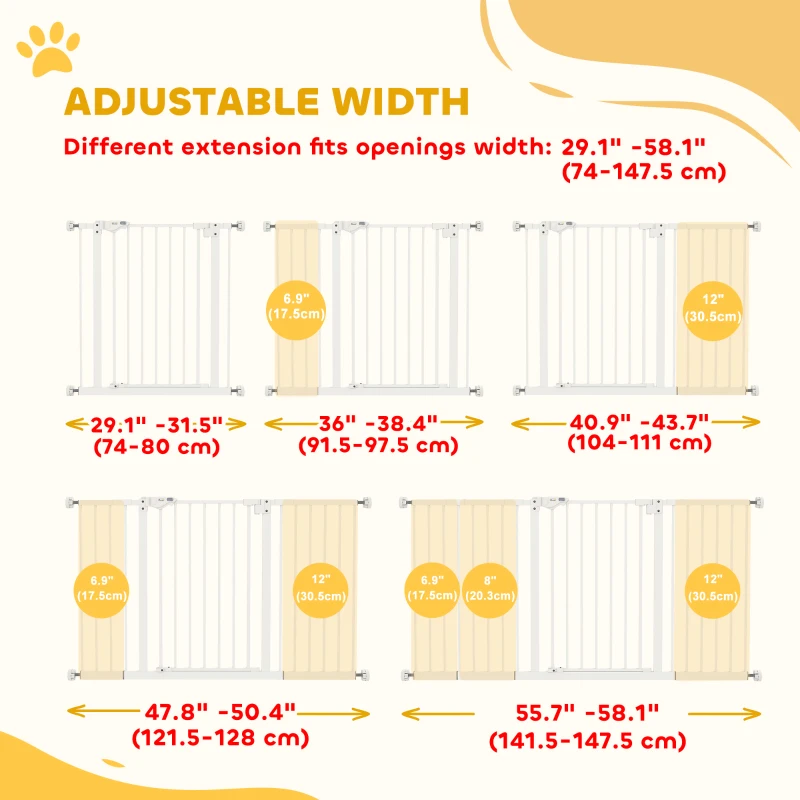 PawHut 30 Inch Tall Pet Gate with Door Dog Gate and Barrier Indoor for Stairs Includes 7", 8", 12" Extensions Kit