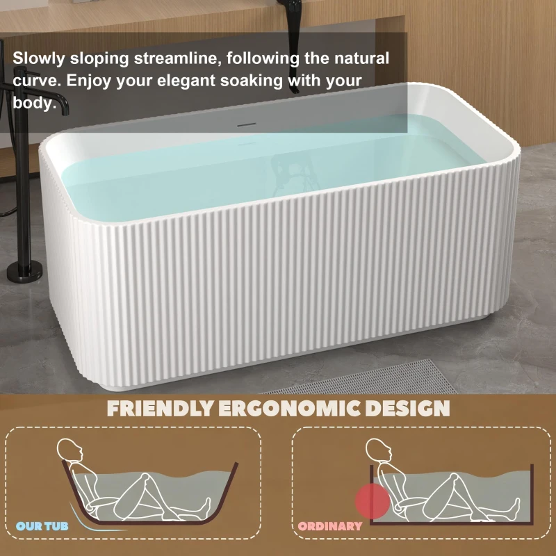 59" Rectangle Freestanding Acrylic Soaking Tub with High-Gloss Surface, Bathtub with Pop-Up Drain, 59" L x 29.5" W x 23" H, Gloss White