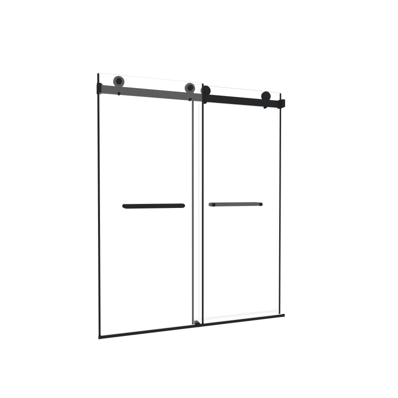 Frameless Double Sliding Shower Door with Silent Rollers, Bathroom Door with Square Tube Track, 60" L x 0.5" W x 74" H, Matte Black