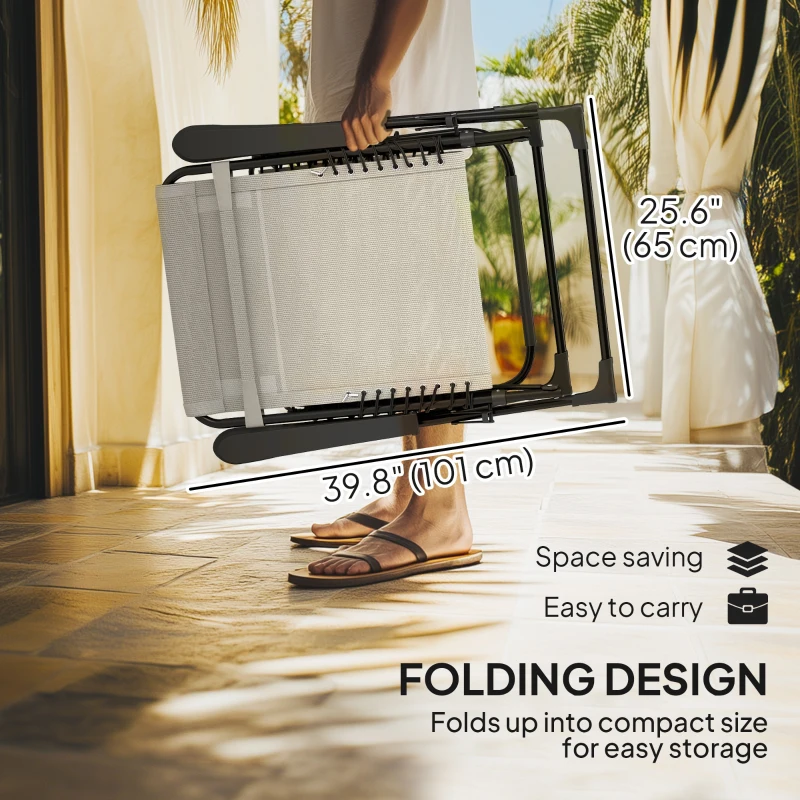 Outsunny Folding Zero Gravity Chair, 5-Position Adjustable Outdoor Lounge Chair Recliner with Headrest, Beige