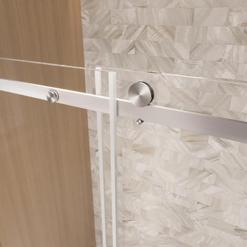 Frameless Shower Door with Anti-Shatter Safety Film and Bottom Water-Blocking Strip, Panel for Bathroom, 60" L x 0.5" W x 76" H, Brushed Nickel