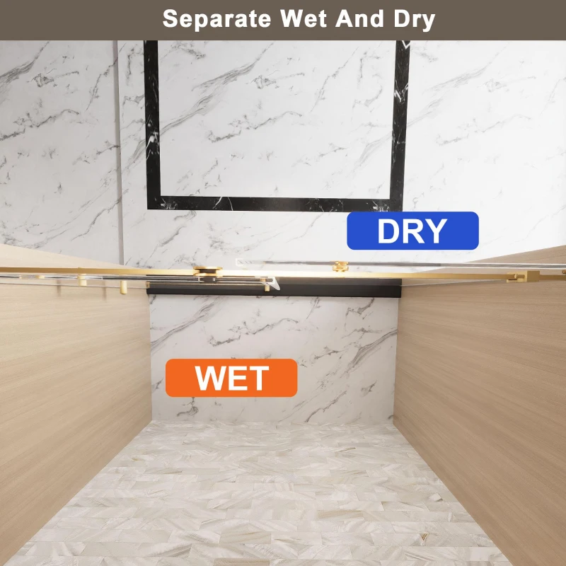 Frameless Shower Door with Anti-Shatter Safety Film and Bottom Water-Blocking Strip, Panel for Bathroom, 60" L x 0.5" W x 76" H, Brushed Gold