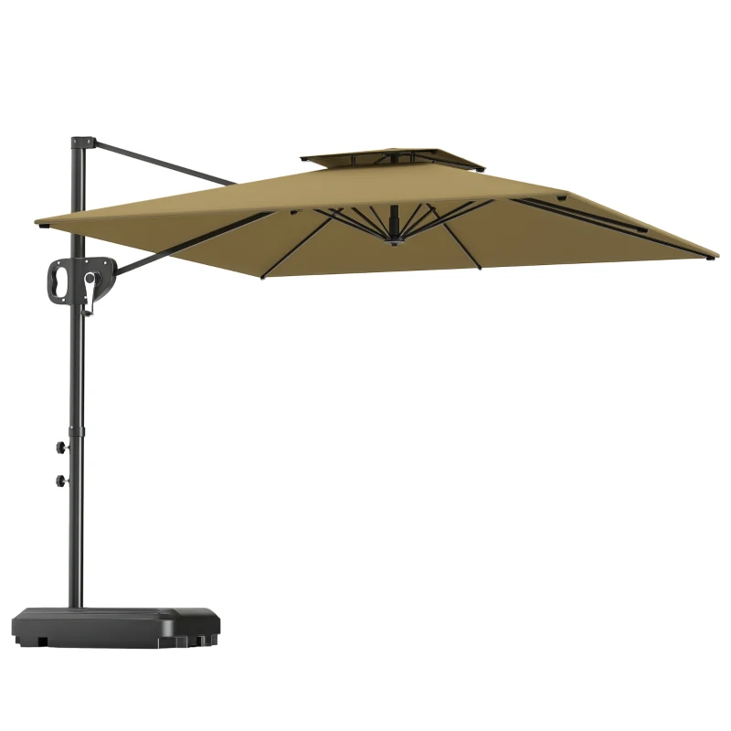 Outsunny Square Cantilever Patio Umbrella, Double Top Patio Hanging Offset Umbrella with Crank & Tilt, 8' x 9', khaki