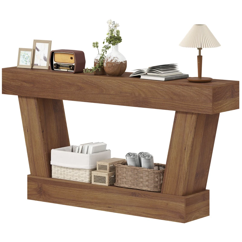 HOMCOM 63 Inch Vintage Console Table, Narrow Entryway Table with Open Shelf for Living Room, Dark Brown