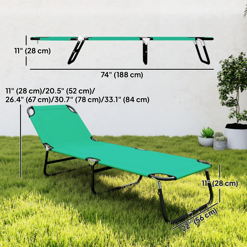 Outsunny Outdoor Folding Lounge Chair, Steel Tanning Chair with Reclining Back, Breathable Mesh for Beach, Yard, Patio, Green
