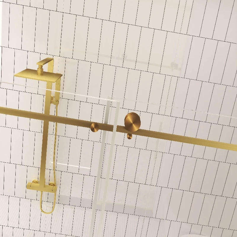 Frameless Shower Door with Anti-Shatter Safety Film and Bottom Water-Blocking Strip, Panel for Bathroom, 60" L x 0.5" W x 76" H, Brushed Gold