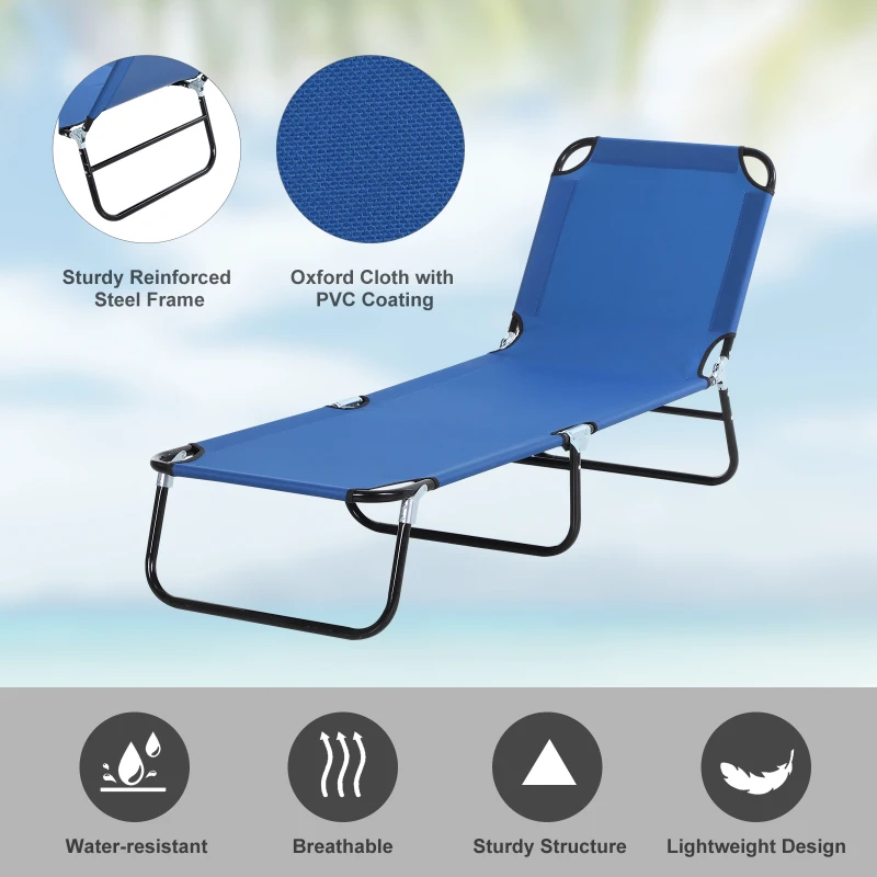 Outsunny Outdoor Folding Lounge Chair, Steel Tanning Chair with Reclining Back, Breathable Mesh for Beach, Yard, Patio, Blue