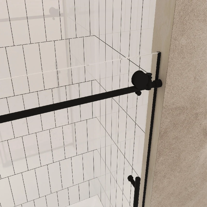 Frameless Sliding Shower Door with Smooth Quiet Stainless Steel Rollers & Round Tracks, Panel for Bathroom, 60" L x 0.5" W x 60" H, Matte Black