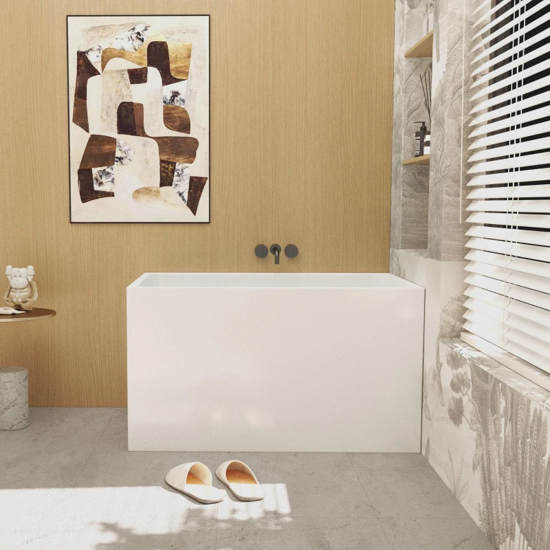 43" Acrylic Freestanding Bathtub with Built-In Seat and Ergonomic Sloping Backrest, Tub for Bathroom, 43.3" L x 27.6" W x 24.8" H, Gloss White