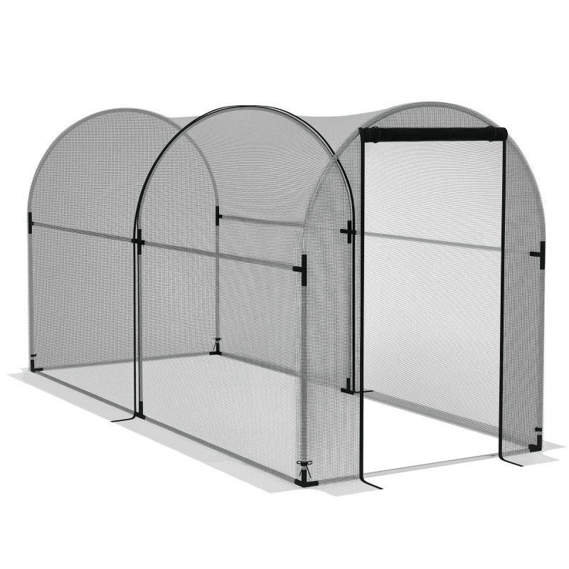 Outsunny 9.8' x 3.9' Crop Cage with Zipper Roll-Up Door, Mesh Plant Protection Tent from Animals with Galvanised Steel Frame