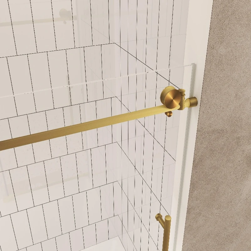 Frameless Sliding Shower Door with Smooth Quiet Stainless Steel Rollers & Round Tracks, Panel for Bathroom, 60" L x 0.5" W x 60" H, Brushed Gold